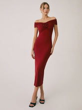 Solides Off-Shoulder-Rosste-Midikleid